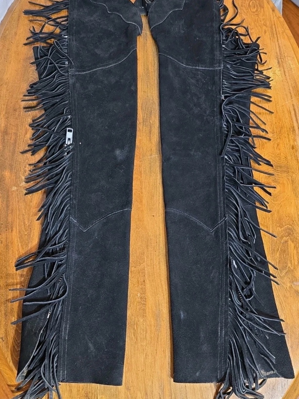 Black Fringe Suede Women’s chaps - Stylish Western-Inspired Pants